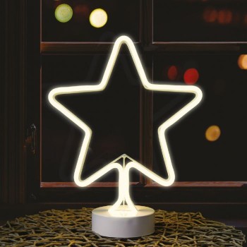 DECORAȚIUNE GEAM CU LUMINĂ DE NEON - STELUȚĂ ALB CALD